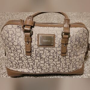 Calvin Klein Tan and Brown Monogram Satchel